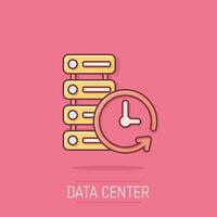 Data center icon in comic style. Clock vector cartoon illustration on white isolated background. Watch business concept splash effect.