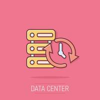 Data center icon in comic style. Clock vector cartoon illustration on white isolated background. Watch business concept splash effect.