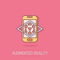 Augmented reality icon in comic style. Vr device vector cartoon illustration on white isolated background. Technology business concept splash effect.