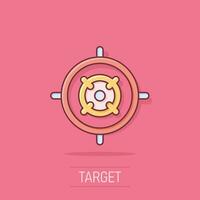 Shooting target vector icon in comic style. Aim sniper symbol cartoon illustration on white background. Target aim business concept splash effect.