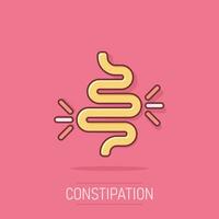 Gut constipation icon in comic style. Colitis vector cartoon illustration on white isolated background. Stomach business concept splash effect.