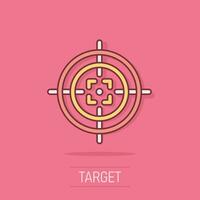 Shooting target vector icon in comic style. Aim sniper symbol cartoon illustration on white background. Target aim business concept splash effect.