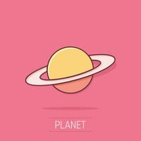 Saturn icon in comic style. Planet vector cartoon illustration on white isolated background. Galaxy space business concept splash effect.