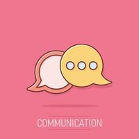 Speak chat sign icon in comic style. Speech bubbles vector cartoon illustration on white isolated background. Team discussion button business concept splash effect.