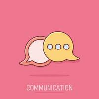 Speak chat sign icon in comic style. Speech bubbles vector cartoon illustration on white isolated background. Team discussion button business concept splash effect.