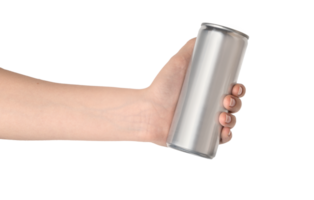 Woman holding aluminum can png