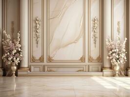 AI generated Luxury wedding ceremony interior wall background and copy space photo