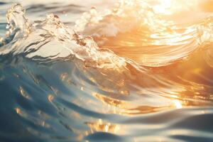 AI generated Close up inside of abstract wave breaking in the sunset or sunrise background natural light photo