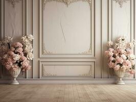 AI generated Luxury wedding ceremony interior wall background and copy space photo