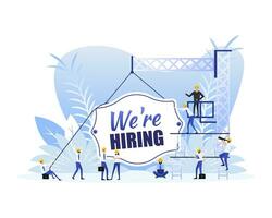 We are hiring sign door, many people. Vector illustration