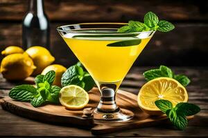 AI generated a cocktail with lemon and mint leaves photo