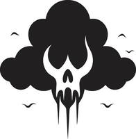 Hazy Haunt Black Logo with Skull Cloud Ethereal Enigma Cloud Shaped Black Skull Emblem vector