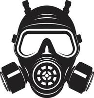 obsidiana defensor negro gas máscara emblema diseño ensombrecido proteger gas máscara vector icono