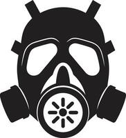 Obsidian Sentinel Black Gas Mask Emblem Design Shadowed Defender Vector Gas Mask Icon Design