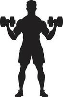 Power Pump Black Dumbbell Icon Design Muscle Motion Man Dumbbell Emblem vector