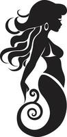 Siren Silhouette Black Mermaid Logo Oceanic Obsidian Vector Mermaid Icon