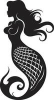 mítico lo más hondo sirena negro vector símbolo de marea encantamiento vector sirena logo