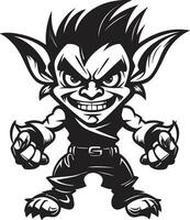 Diminutive Delight Goblin Character Design Tiny Trickster Tales Black Goblin Logo vector