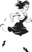 Fluid Motion Black Womans Running Icon in Vector Elegant Dash Running Womans Vector Logo