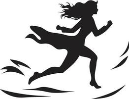 pulcro velocidad vector icono de un corriendo mujer en negro empoderado fluir negro vector corriendo mujer icono