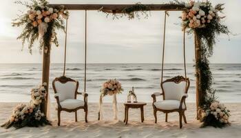 ai generado playa Boda ceremonia foto