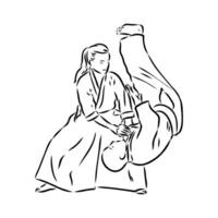 fighting aikido vector sketch