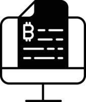 bitcoin archivo computadora sólido glifo vector ilustración