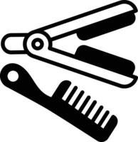 Comb and straightener solid glyph vector illustration