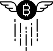 bitcoin fly wings solid glyph vector illustration