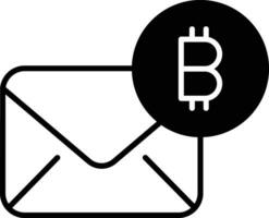 bitcoin mail solid glyph vector illustration