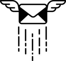 mail wings solid glyph vector illustration