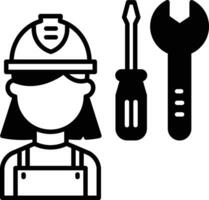 Female mechanic solid glyph vector illustration