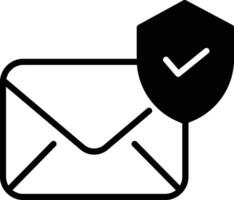 Mail security check solid glyph vector illustration