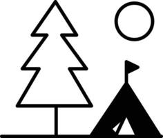 tent and tree solid glyph vector illustration