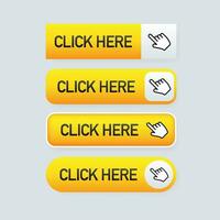 Click here button with hand pointer clicking. vector