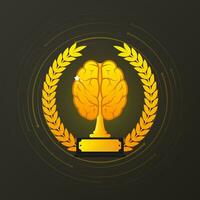 Winner cup brain in gold color with confity on white background. Vector illustration.