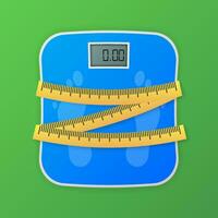 Bathroom scale with measuring tape. Vector illustration