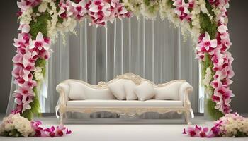 AI generated a white couch with pink flowers on it photo