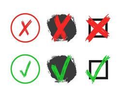 Hand drawn check and cross sign elements vector