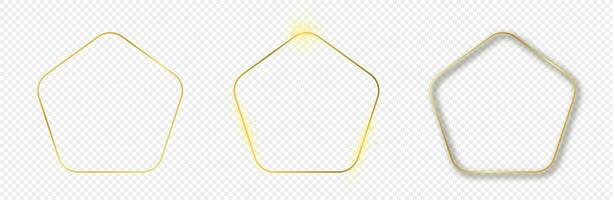 Gold glowing rounded pentagon shape frame vector