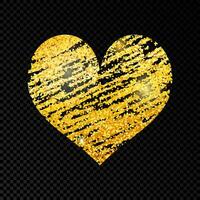 Heart with golden glittering scribble paint on dark background. Background with gold sparkles and glitter effect. Empty space for your text. Vector illustration