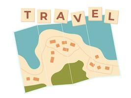 Trip plan on the map Top view. Colorful travel vector flat banner. Design vector illustrations