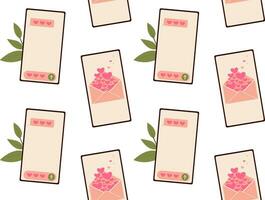 Love letter on smartphone screen seamless pattern. Mail Vector illustration for background, textile, fabric, scrapbooking, wrapping paper