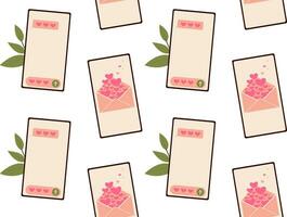 Love letter on smartphone screen seamless pattern. Mail Vector illustration for background, textile, fabric, scrapbooking, wrapping paper