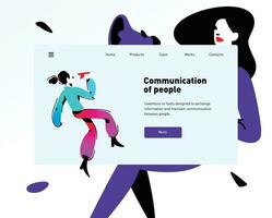 Style for the site about communications. Vector layout. Design of the layout. A flat illustration is isolated on a dark background. Landing page template. Illustration for website and print.