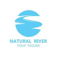 River logo with combination of mountains and farmland with vector concept design. logo for many kind of business, travel agency and nature photographer