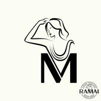 Logo design graphic concept creative abstract premium vector stock letter initial M font with line art pose woman. Related to beauty fashion lifestyle