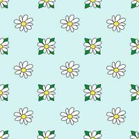 Seamless pattern with white flower and leaves. Daisy blossom. Chamomile. Spring and summer floral background. Design for wallpaper, wrapping paper, background, fabric. Vector flat illustration.