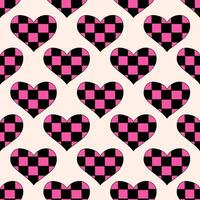 Seamless Pattern with Hearts checkered in emo style. Y2k. Black and pink. Vector flat illustration.