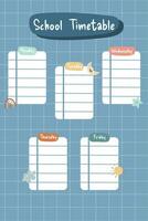 school timetable template with calendar and icons planner vector